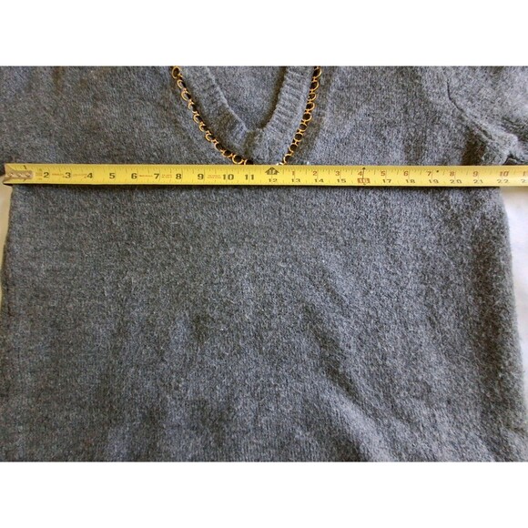 Zara women's sweater, V neck, Gray, Small, with Brass trim, neck & Cuffs - Picture 11 of 13